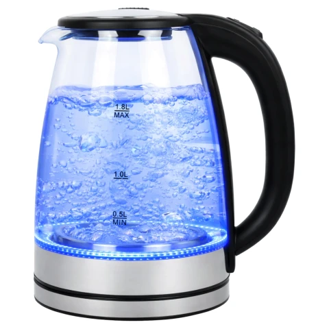 CZAJNIK ELEKTRYCZNY SZKLANY 2000W 1,8L MOCNY CICHY LED BEZPRZEWODOWY STAL