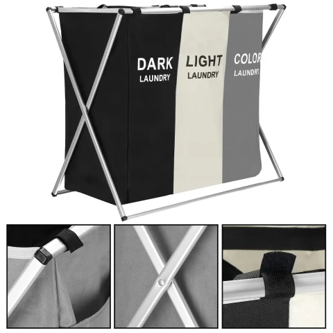 KOSZ ORGANIZER 146L NA PRANIE ODZIEŻ BIELIZNĘ 3 KOMORY XL SKŁADANY MOCNY