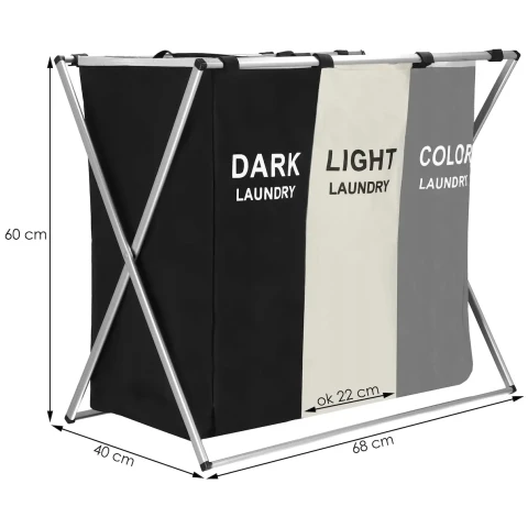 KOSZ ORGANIZER 146L NA PRANIE ODZIEŻ BIELIZNĘ 3 KOMORY XL SKŁADANY MOCNY