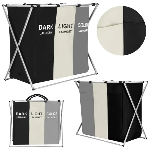 KOSZ ORGANIZER 146L NA PRANIE ODZIEŻ BIELIZNĘ 3 KOMORY XL SKŁADANY MOCNY Kształt: prostokątny