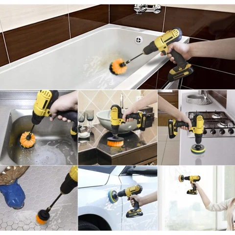 Szczotki Sprzątające na Wkrętarkę Wiertarkę + Pady Zastosowanie: czyszczenie i polerowanie, usuwanie farby i rdzy, usuwanie lakierów, usuwanie zadziorów, wygładzanie