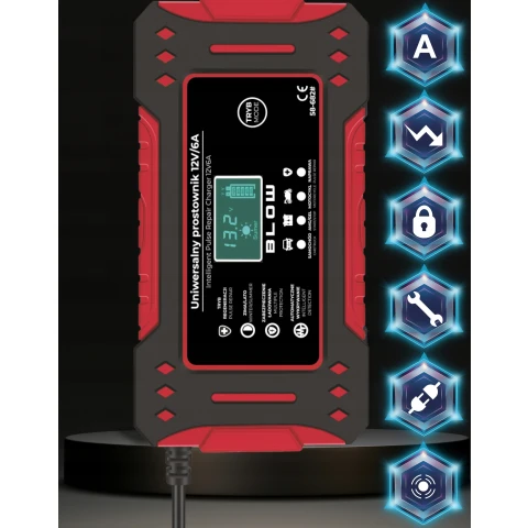 AUTOMATYCZNY INTELIGENTNY PROSTOWNIK ŁADOWARKA AKUMULATORA LCD 12V 6A Natężenie maksymalne: 6 A