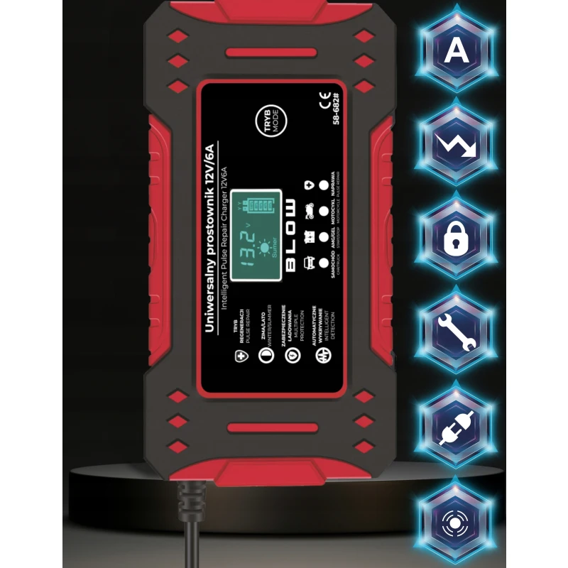 AUTOMATYCZNY INTELIGENTNY PROSTOWNIK ŁADOWARKA AKUMULATORA LCD 12V 6A Natężenie maksymalne: 6 A