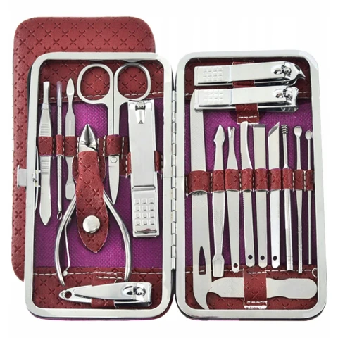 ZESTAW DO MANICURE PAZNOKCI PEDICURE 20 EL ETUI PRZYBRONIK CĄŻKI NOŻYCZKI