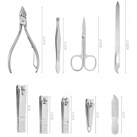 ZESTAW DO MANICURE PAZNOKCI PEDICURE 20 EL ETUI PRZYBRONIK CĄŻKI NOŻYCZKI