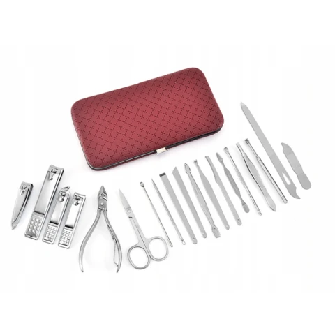 ZESTAW DO MANICURE PAZNOKCI PEDICURE 20 EL ETUI PRZYBRONIK CĄŻKI NOŻYCZKI Waga produktu z opakowaniem jednostkowym: 0.4 kg