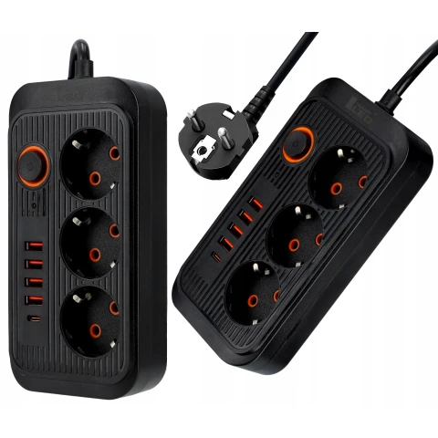 Przedłużacz Listwa Zasilająca Siec 2 M 3 Gniazda 230V + 5X USB Ładowarka