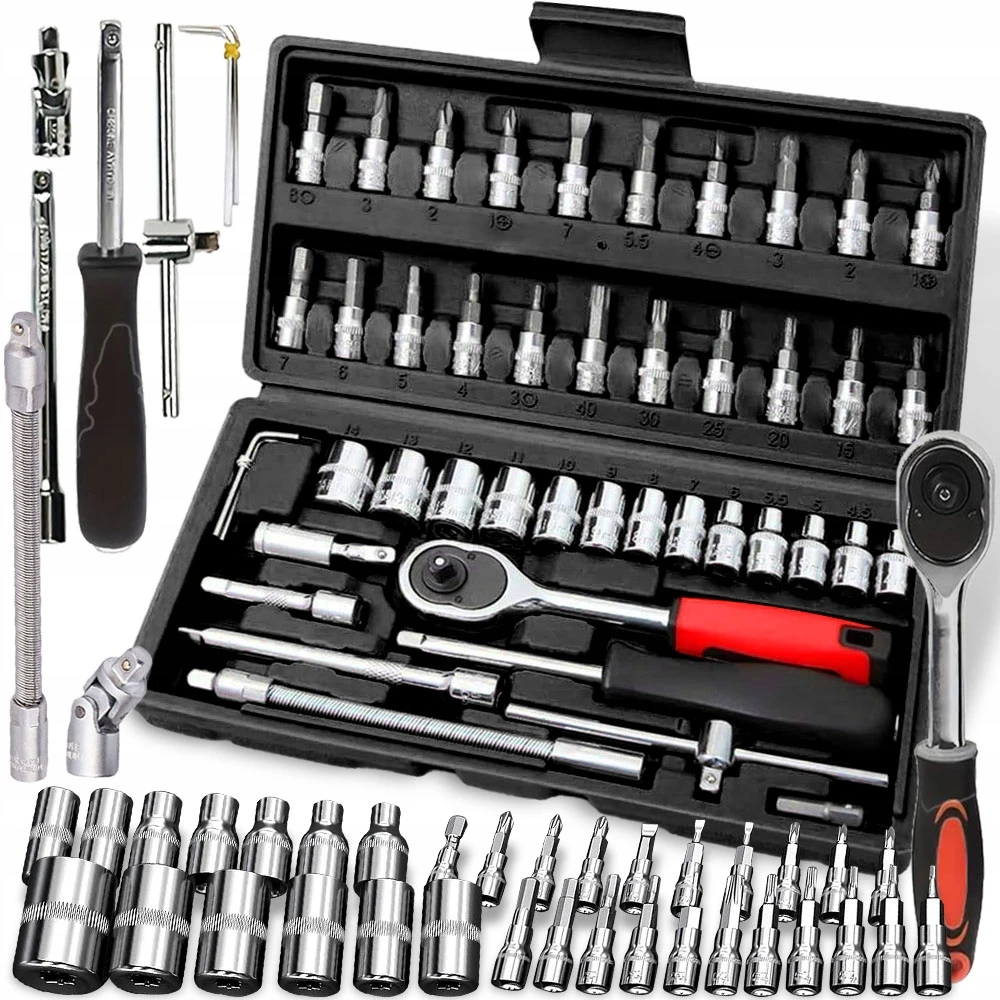 ZESTAW KLUCZY NASADOWYCH BITÓW GRZECHOTKA ADAPTERY KLUCZE NASADOWE 46szt