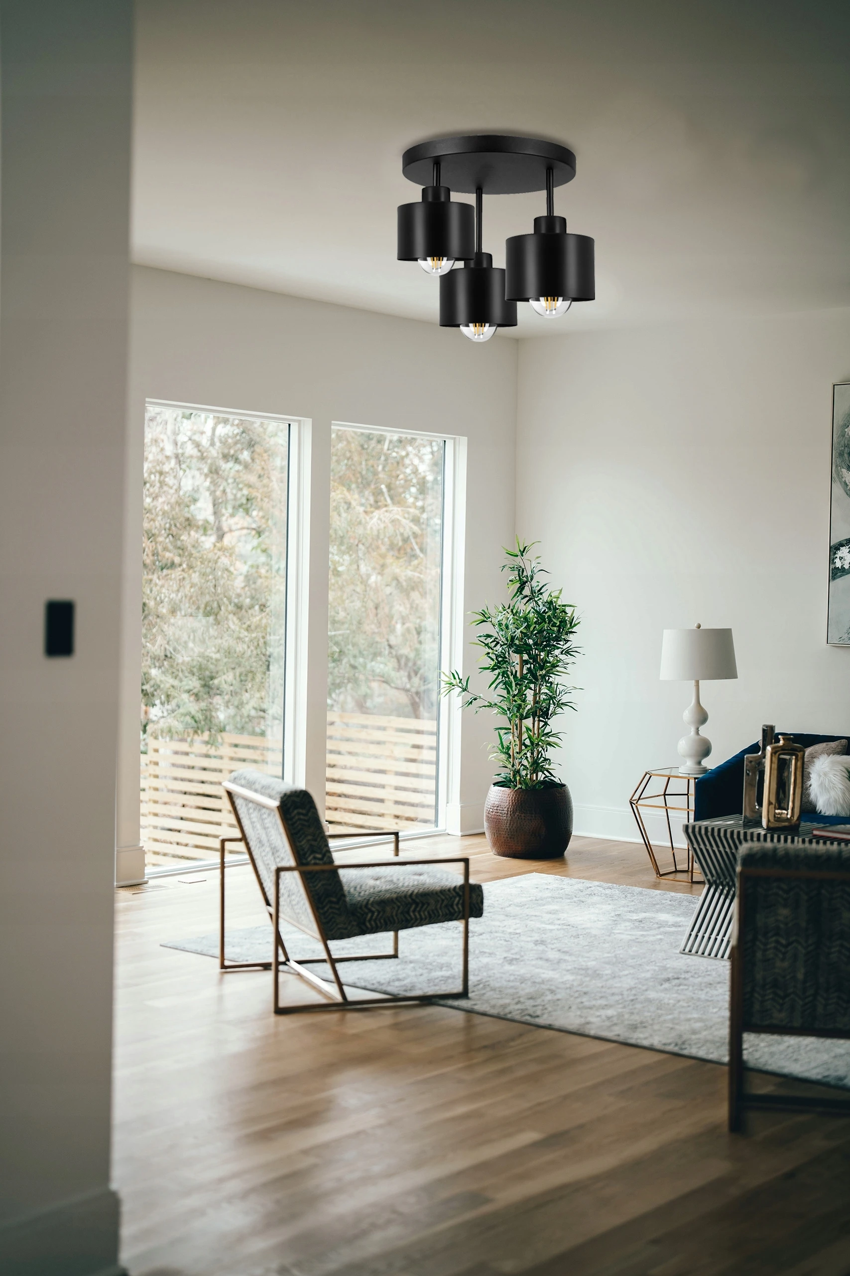 Lampa Sufitowa Natynkowa Żyrandol LED 3x E27 Plafon Tuba Klosz Metal Zwis, Średnica/szerokość klosza 12 cm