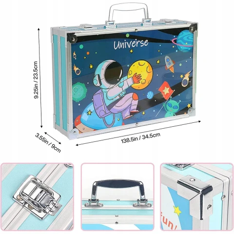 DUŻY ZESTAW ARTYSTYCZNY DLA DZIECI KREDKI PISAKI FARBY PASTELE WALIZKA XXL, Kolor Odcienie niebieskiego