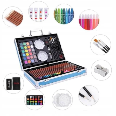 DUŻY ZESTAW ARTYSTYCZNY DLA DZIECI KREDKI PISAKI FARBY PASTELE WALIZKA XXL, Liczba sztuk w zestawie 145 szt.