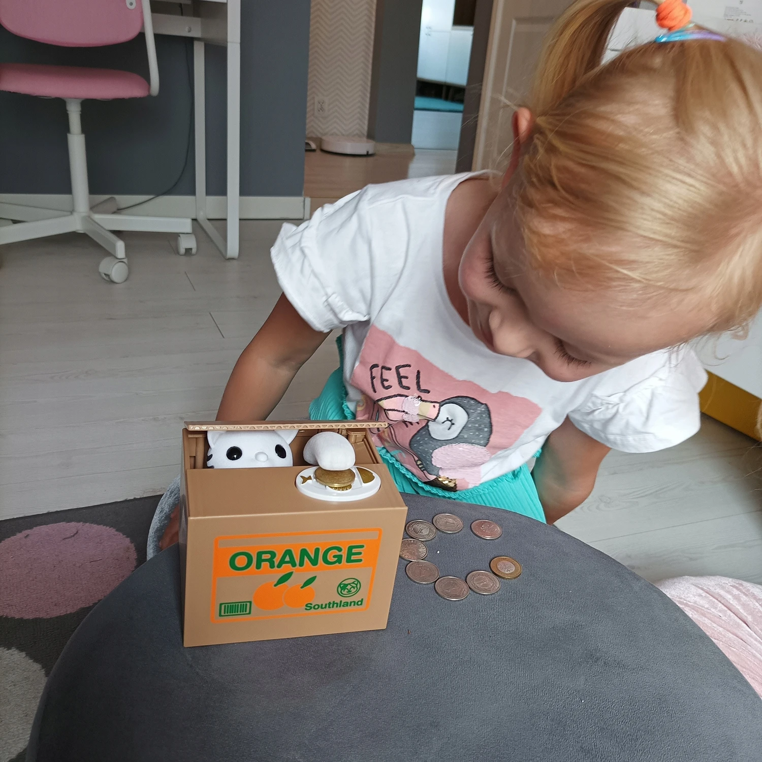 Skarbonka Kot Kotek Interaktywna Automat Miałczy Otwierana Prezent Dzieci, Materiał dominujący plastik