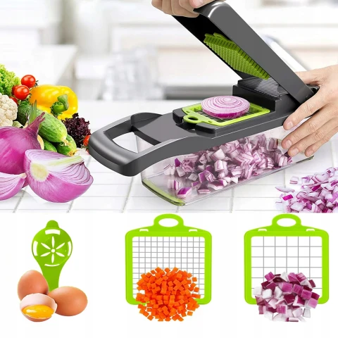 KRAJALNICA SZATKOWNICA DO WARZYW I OWOCÓW WIELOFUNKCYJNA TARKA SIEKACZ 13w1 Materiał obudowy: tworzywo sztuczne