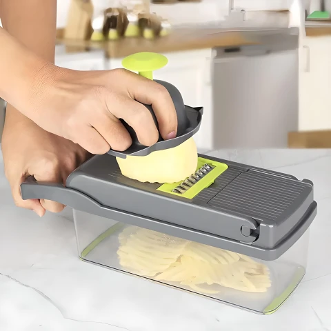 KRAJALNICA SZATKOWNICA DO WARZYW I OWOCÓW WIELOFUNKCYJNA TARKA SIEKACZ 13w1 Waga produktu z opakowaniem jednostkowym: 0.79 kg