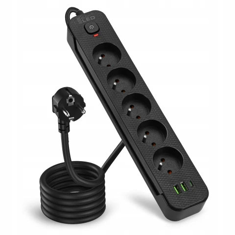 Przedłużacz Listwa Zasilająca Sieciowa 5 Gniazd 230V 3M 3x USB Ładowarka