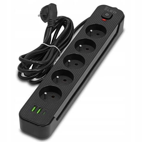 Przedłużacz Listwa Zasilająca Sieciowa 5 Gniazd 230V 3M 3x USB Ładowarka, Liczba gniazdek 8 szt.