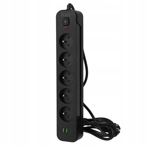 Przedłużacz Listwa Zasilająca Sieciowa 5 Gniazd 230V 3M 3x USB Ładowarka, Waga produktu z opakowaniem jednostkowym 1 kg