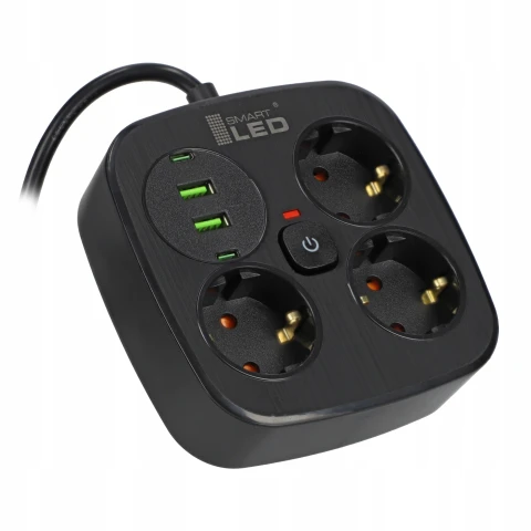Przedłużacz Listwa Zasilająca Rozdzielacz Rozgałęźnik 3 Gniazda 230V 4x USB, Materiał izolacji guma