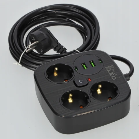 Przedłużacz Listwa Zasilająca Rozdzielacz Rozgałęźnik 3 Gniazda 230V 4x USB, Liczba gniazdek 3 szt.