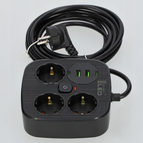 Przedłużacz Listwa Zasilająca Rozdzielacz Rozgałęźnik 3 Gniazda 230V 4x USB, Typ listwowy