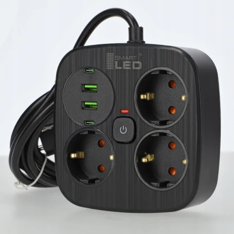 Przedłużacz Listwa Zasilająca Rozdzielacz Rozgałęźnik 3 Gniazda 230V 4x USB, Uziemienie Z uziemieniem
