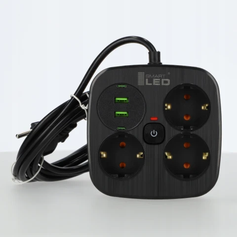 Przedłużacz Listwa Zasilająca Rozdzielacz Rozgałęźnik 3 Gniazda 230V 4x USB, Waga produktu z opakowaniem jednostkowym 1 kg