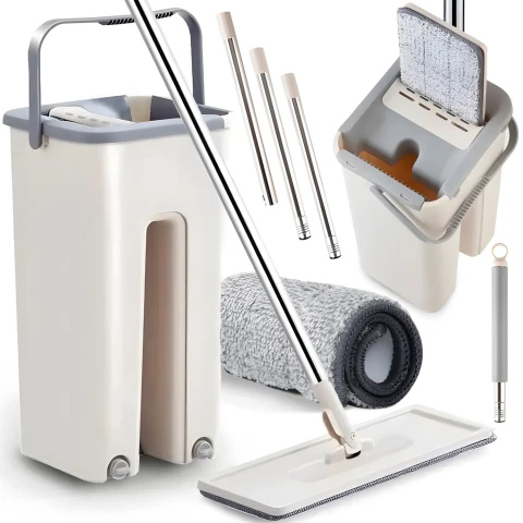 MOP Z WIADREM PŁASKI DWUKOMOROWY Z WYCISKACZEM WIADRO OBROTOWY DO PODŁÓG, Model O415 wyciskany