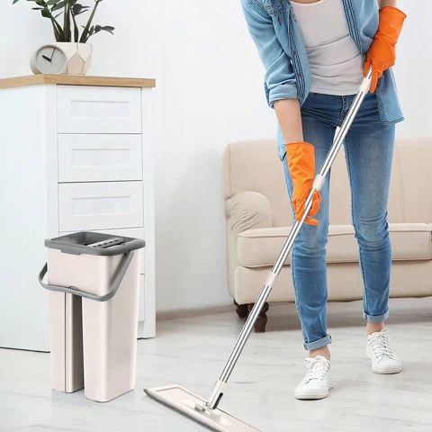 MOP Z WIADREM PŁASKI DWUKOMOROWY Z WYCISKACZEM WIADRO OBROTOWY DO PODŁÓG, Typ obrotowy