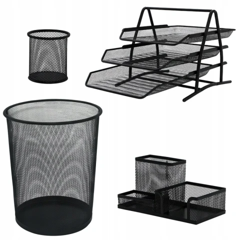 Zestaw 3 półek szuflad metalowych siatka na biurko, Materiał inny (metal)