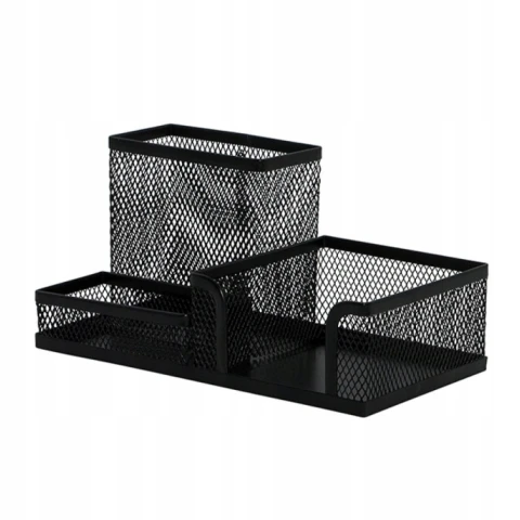 Zestaw 3 półek szuflad metalowych siatka na biurko, Kolor czarny