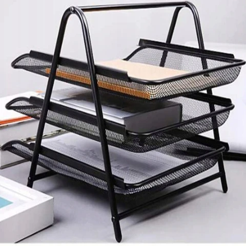 Zestaw 3 półek szuflad metalowych siatka na biurko, Format A4