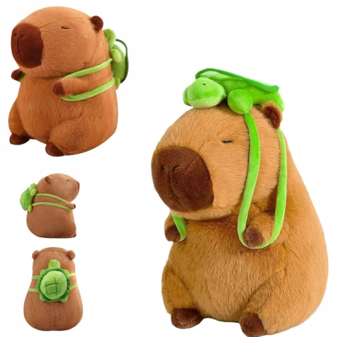 Ale Hity: PLUSZOWA ZABAWKA KAPIBARA Z PLECAKIEM 45 CM Z PLUSZOWYM ŻÓŁWIEM PLUSZAK