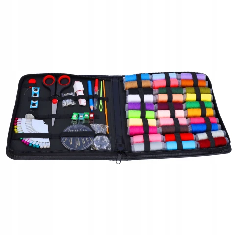 ZESTAW DO SZYCIA przybornik krawiecki nici igły nożyczki centymetr 112 el.