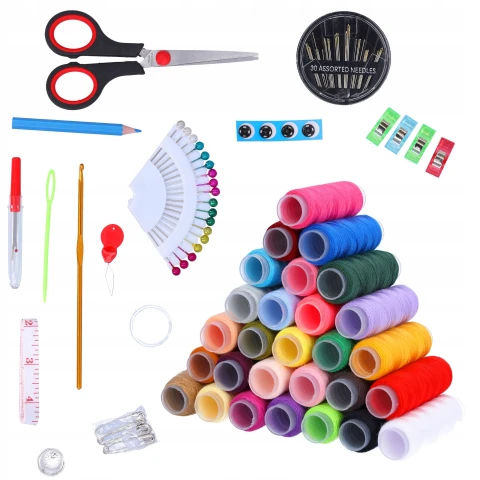 ZESTAW DO SZYCIA przybornik krawiecki nici igły nożyczki centymetr 112 el.