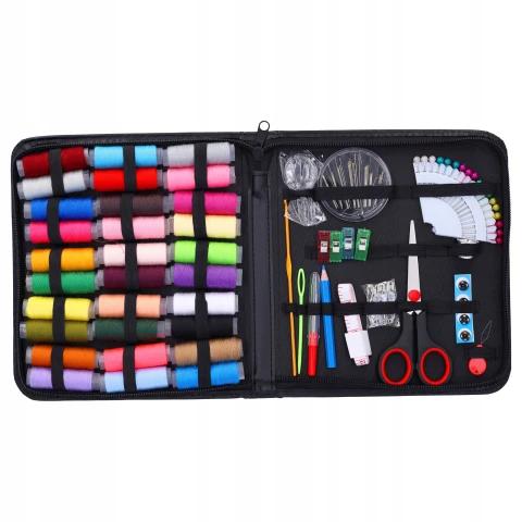 ZESTAW DO SZYCIA przybornik krawiecki nici igły nożyczki centymetr 112 el.