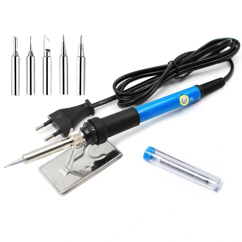 Lutownica 60W z precyzyjną regulacją temperatury, kolbowa + cyna - zestaw lutowniczy