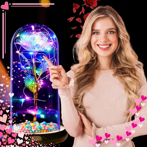Ale Hity | WIECZNA RÓŻA W SZKLE ŚWIECĄCA LED PREZENT NA WALENTYNKI DZIEŃ KOBIET MAMY
