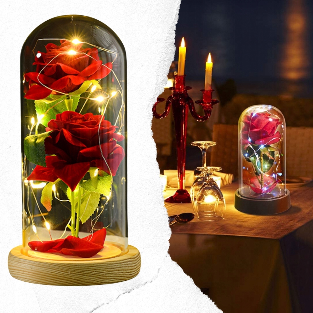Ale Hity | WIECZNA RÓŻA W SZKLE ŚWIECĄCA LED PREZENT PUDEŁKO NA ŚWIĘTA JAK PRAWDZIWA