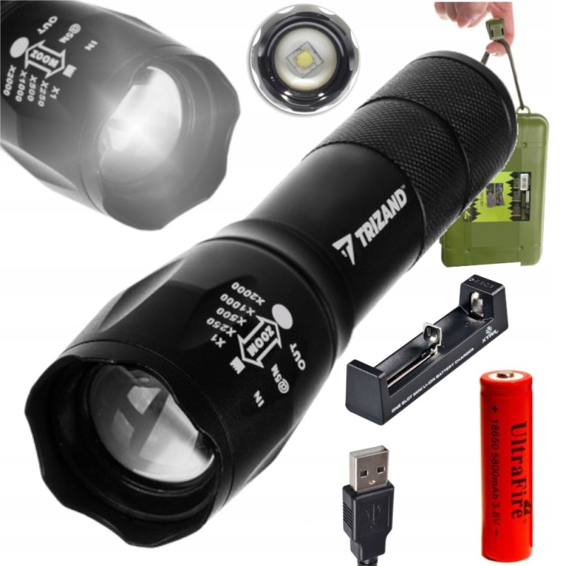 Latarka taktyczna Zoom, LED, USB, mocna, etui - obrazek 12
