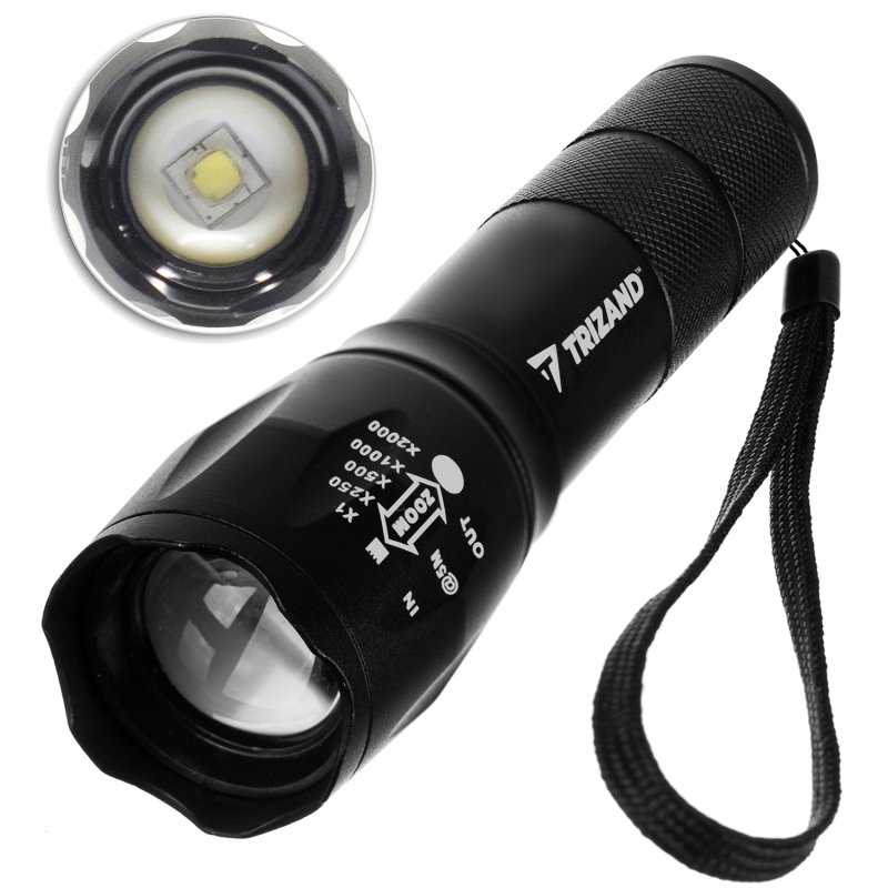 Latarka Taktyczna LED Cree Mocna T6 ZOOM USB Etui, Materiał aluminium
