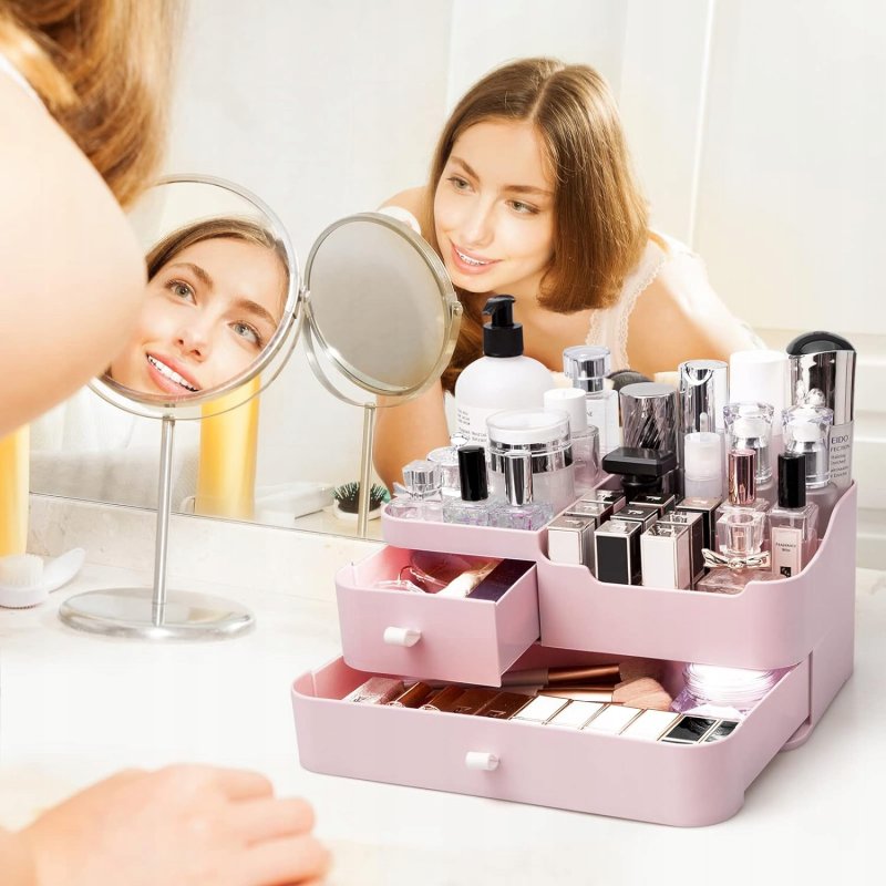 SZKATUŁKA ORGANIZER NA KOSMETYKI PRZYBORNIK BIŻUTERIĘ SZUFLADY XL, Szerokość produktu 27.7 cm