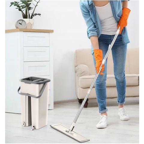 MOP PŁASKI Z WYCISKACZEM DO PODŁOGI + DWUKOMOROWE WIADRO + 2 WKŁADY CHŁONNE, Rodzaj mop