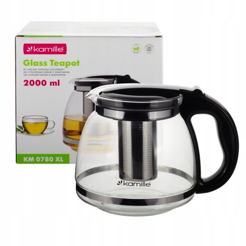 ZAPARZACZ SZKLANY DZBANEK DO HERBATY ŻAROODPORNY ZIÓŁ duży 2l KAMILLE, Linia Kamille