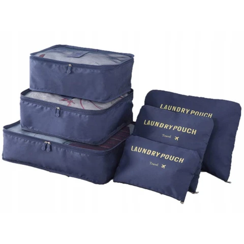 ORGANIZERY PODRÓŻNE DO WALIZKI SIATKI NA PRANIE X6 TURYSTYCZNE NA UBRANIA, Szczegóły komplet 6 sztuk organizery podróżne kosmetyczki