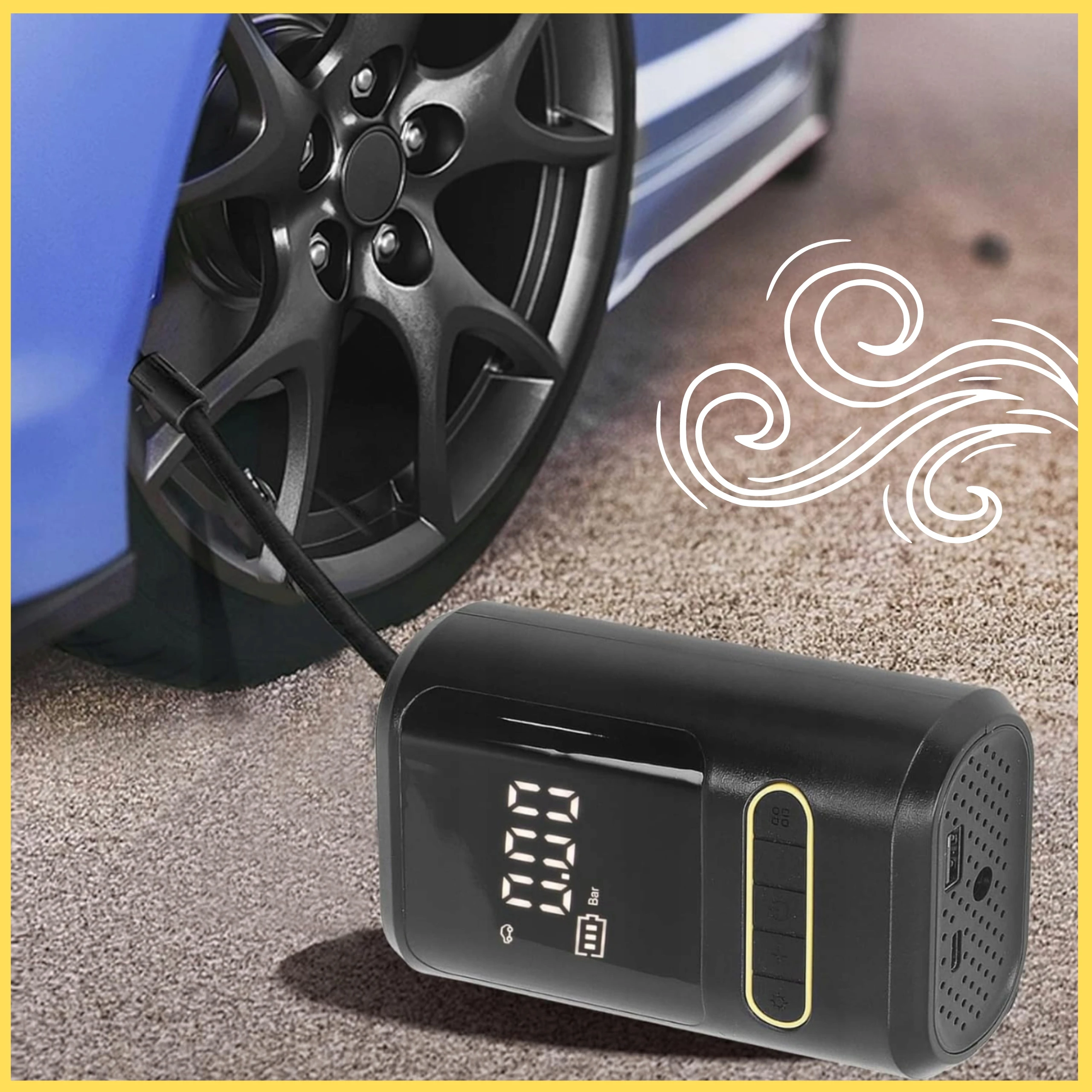 Ale Hity | KOMPRESOR AKUMULATOROWY SAMOCHODOWY BEZPRZEWODOWY pompka + POWERBANK LED