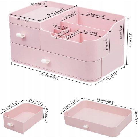 SZKATUŁKA ORGANIZER NA KOSMETYKI PRZYBORNIK BIŻUTERIĘ SZUFLADY XL, Wysokość 17 cm