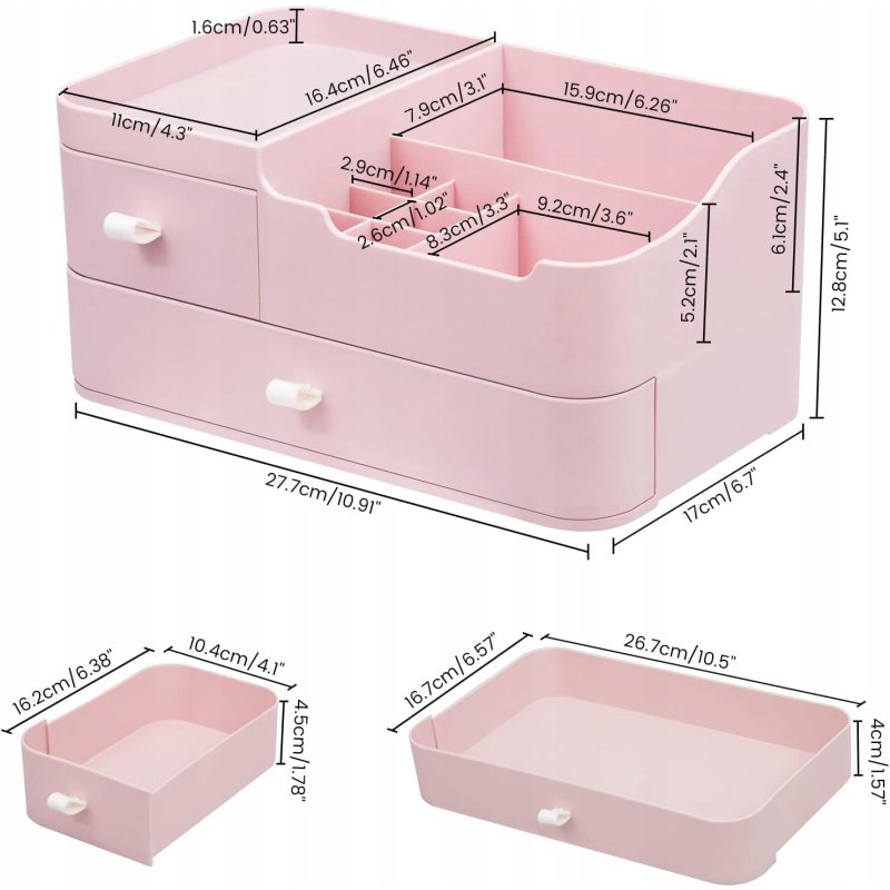 SZKATUŁKA ORGANIZER NA KOSMETYKI PRZYBORNIK BIŻUTERIĘ SZUFLADY XL, Wysokość 17 cm
