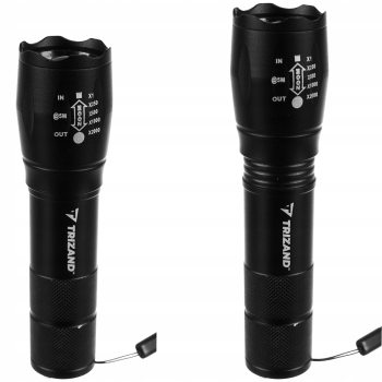 Latarka Taktyczna LED Cree Mocna T6 ZOOM USB Etui, Kolor dominujący czarny