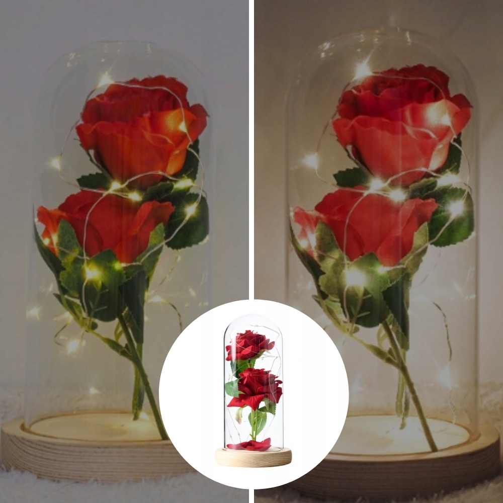 Ale Hity | WIECZNA RÓŻA W SZKLE ŚWIECĄCA LED PREZENT PUDEŁKO NA ŚWIĘTA JAK PRAWDZIWA