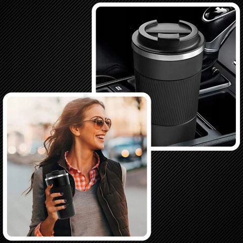 KUBEK TERMICZNY USTNIK TERMOS na herbatę kawę DO SAMOCHODU ANTYPOŚLIZGOWY, Materiał stal nierdzewna